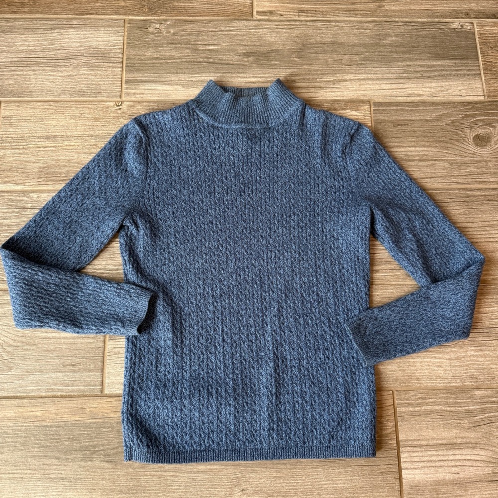 Karen Scott Petites Blue Textured Mock Neck‎ Long Sleeve Sweater Size S